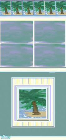 Sims 2 — Palm Island Wall by georgiapeach — My Drawing of a Palm Tree on a tiny island, with matching border.