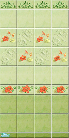 Sims 2 — ART NOUVEAU - nasturtia07 by perelinka — Green tiled wall.