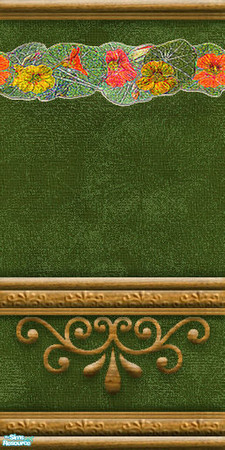 Sims 2 — ART NOUVEAU - nasturtia04 by perelinka — Green wallpaper with floral stripe.