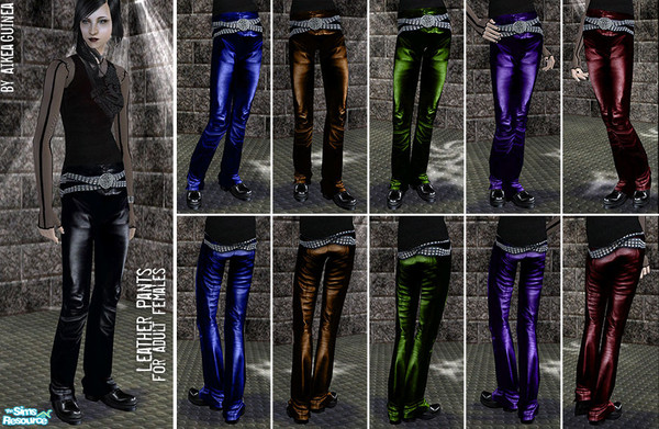 Sims 2 — Leather Pants for Adult Females by aikea_guinea — Set includes leather pants in six different colors with two