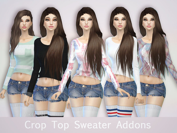 Sims 4 — Crop Sweater Addons by UKTRASH — 5 new styles/colors read notes