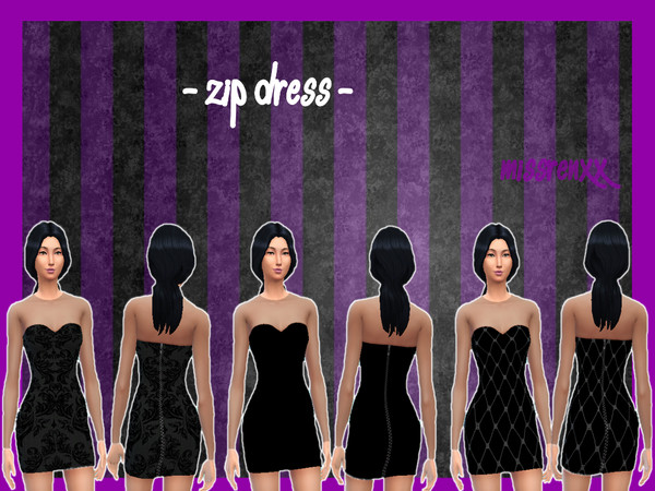 Sims 4 — Zip Dress by missrenxx — Black Dress with a Zip at the back. 