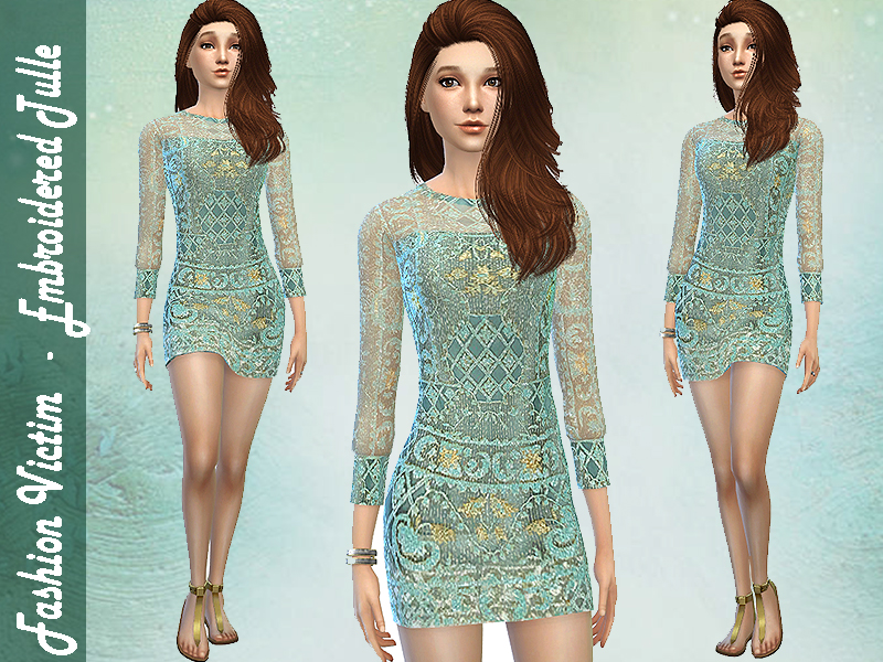 The Sims Resource - Embroidered Tulle Dress