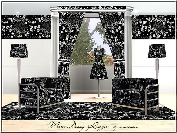 Sims 3 — More Daisy Rings_marcorse by marcorse — Fabric pattern: monochrome design of grey and white daisies on black