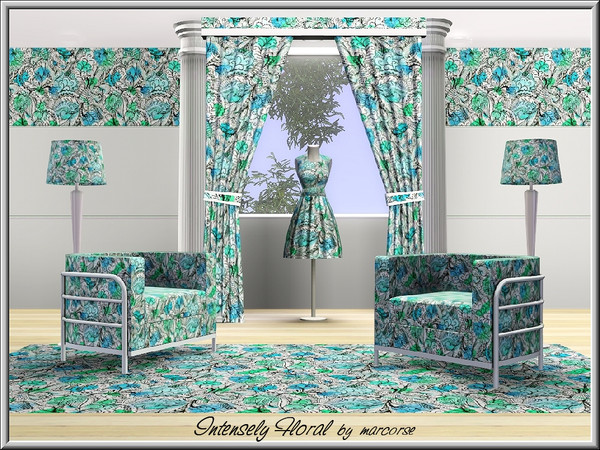 Sims 3 — Intensely Floral_marcorse by marcorse — Fabric pattern intense paisley-look design in greens and blue. 1