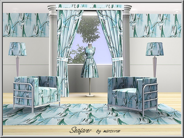 Sims 3 — Seafarer_marcorse by marcorse — Themed pattern: a solitary albatross soaring over stylised ocean waves