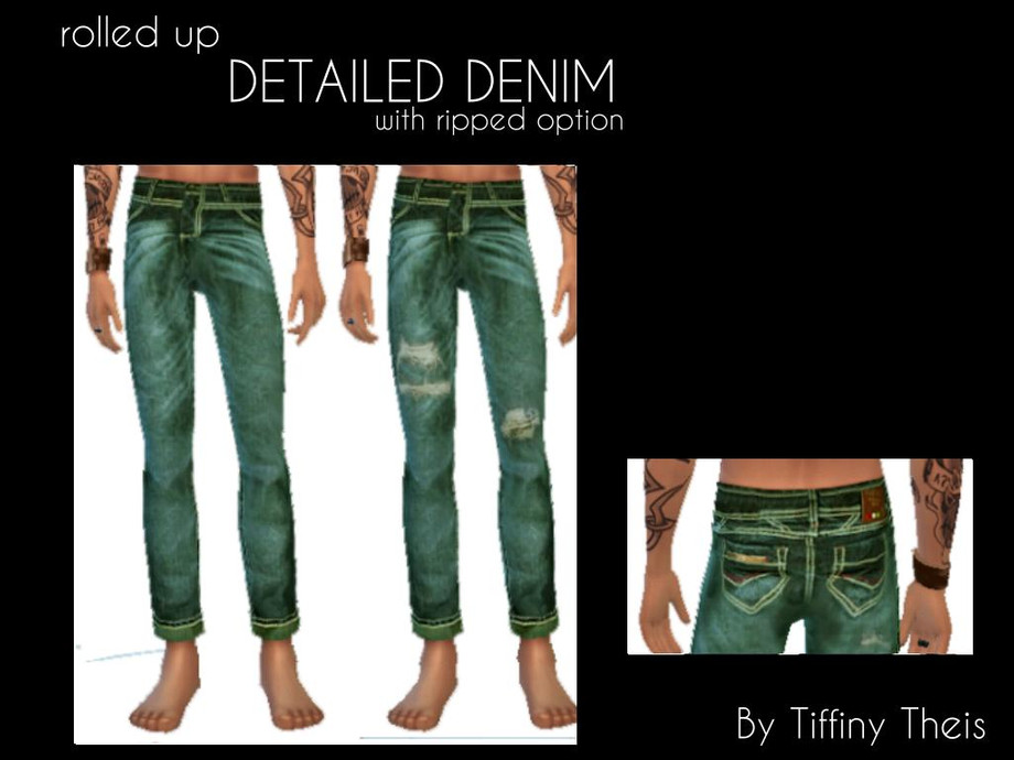 The Sims Resource - Rolled Up Detailed Denim