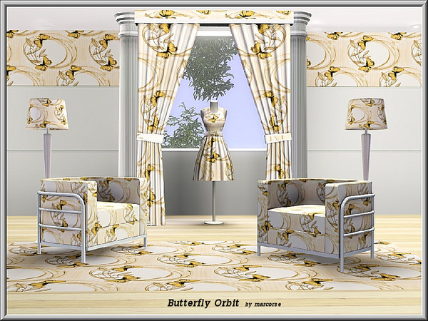 Sims 3 — Butterfly Orbit_marcorse by marcorse — Fabric pattern: buterflies and orbit shapes in brown and yellow