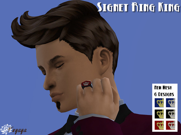 Sims 4 — Signet Ring King by Fuyaya — Signet ring for men with a king crown. Available in gold and silver with 3 color