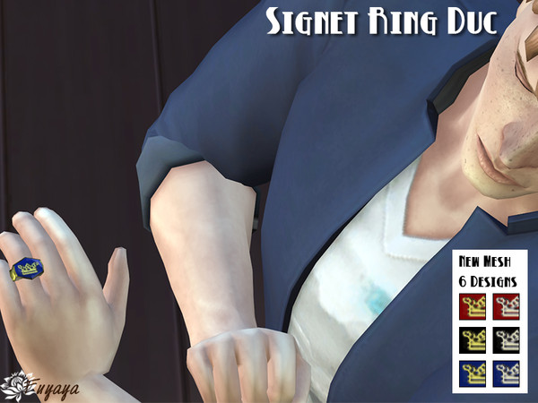 Sims 4 — Signet Ring Duc by Fuyaya — Signet ring for men with a duc crown. Available in gold and silver with 3 color
