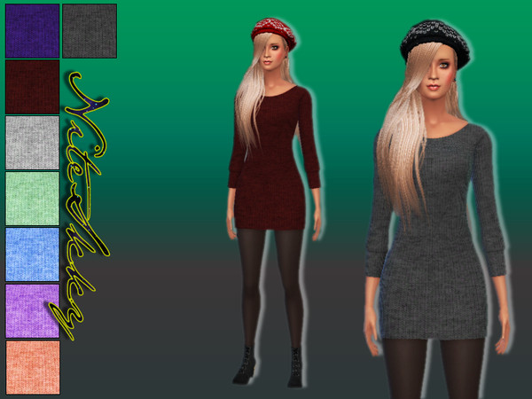 Sims 4 — Basic Knit Sweater Dresses by NiteSkky — 8 colors. Non-default. Teen to Elder.