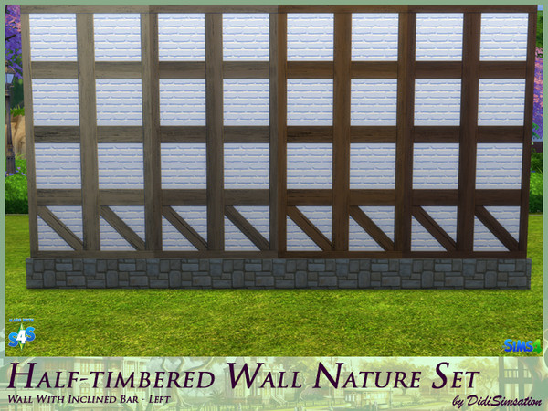 Sims 4 — Half-timbered Wall inclined Bar left - Nature by didisimsation — Half-timbered Wall - with inclined Bar left 4