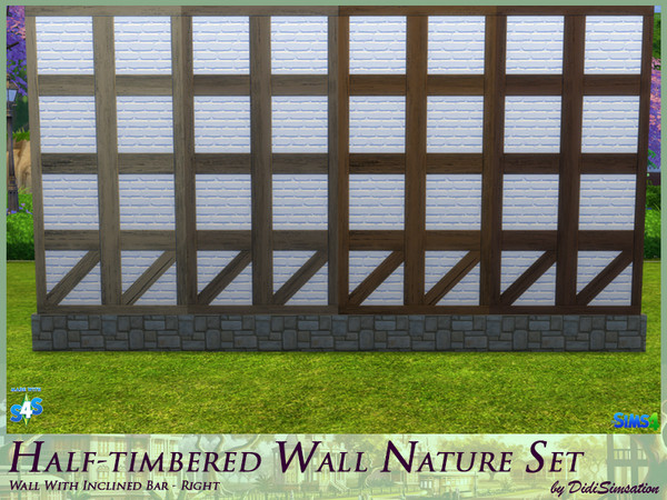 Sims 4 — Half-timbered Wall inclined Bar right - Nature by didisimsation — Half-timbered Wall - with inclined Bar right 4