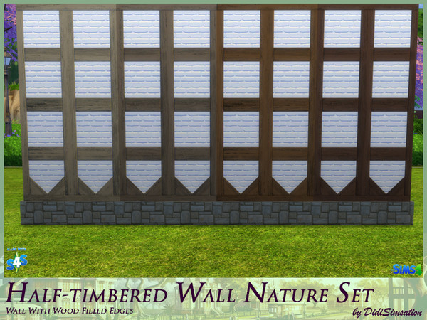 Sims 4 — Half-timbered Wall Wood filled Edges - Nature by didisimsation — Half-timbered Wall - with Wood filled Edges 4