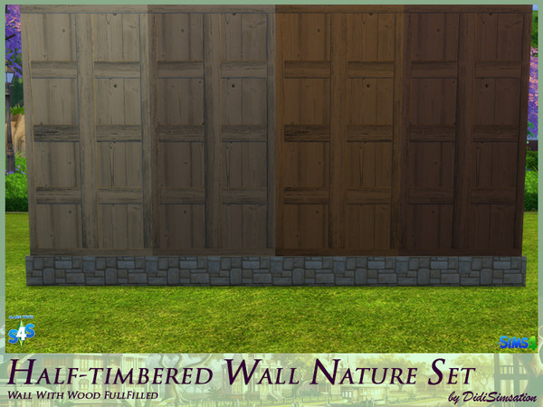Sims 4 — Half-timbered Wall Wood fullfilled - Nature by didisimsation — Half-timbered Wall - with Wood fullfilled 4