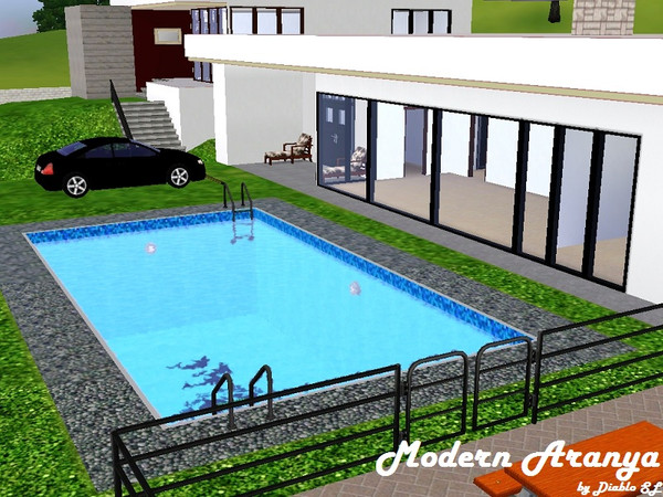 Sims 3 — Modern Aranya by Diablo_SL — A Modern Single Storey House with a Pool,BBQ cooking area and Visitant's Annex.Only