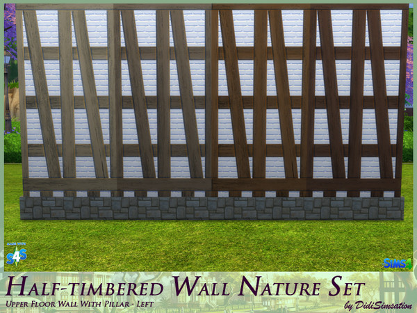 Sims 4 — Half-timbered Upper Floor Wall Pillar left - Nature by didisimsation — Half-timbered Upper Floor Wall - with