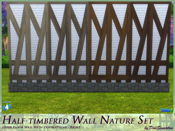 Sims 4 — Half-timbered Upper Floor Wall Doublepillar right - Nature by didisimsation — Half-timbered Upper Floor Wall -