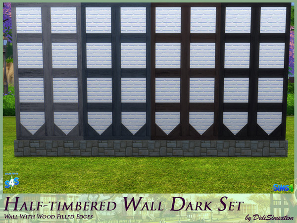 Sims 4 — Half-timbered Wall Wood filled Edges - Dark by didisimsation — Half-timbered Wall - with Wood filled Edges 4