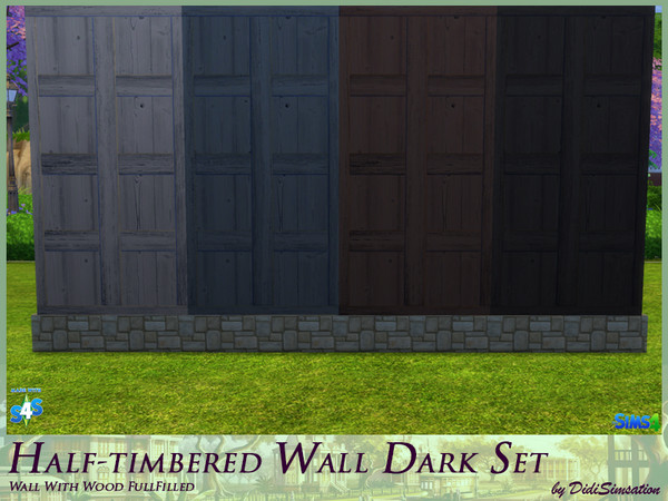 Sims 4 — Half-timbered Wall Wood fullfilled - Dark by didisimsation — Half-timbered Wall - with Wood fullfilled 4 dark