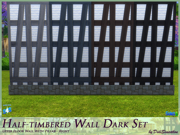 Sims 4 — Half-timbered Upper Floor Wall Pillar right - Dark by didisimsation — Half-timbered Upper Floor Wall - with