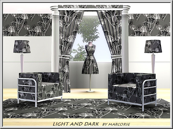 Sims 3 — Light and Dark_marcorse by marcorse — Fabric pattern: stylised field flowers in shades of black, grey and white