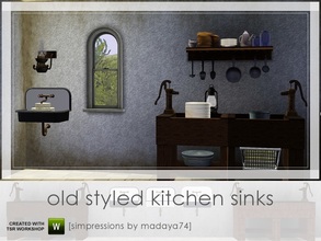 Sims 3 — Old Styled Sinks by madaya74 — A set of three old styled sinks: An enamel sink Two pump sinks - one with pump on