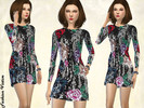 Sims 4 — Floral Sequined Dress by Fashion_Victim — A black sequined dress with a multicoloured floral design, round neck