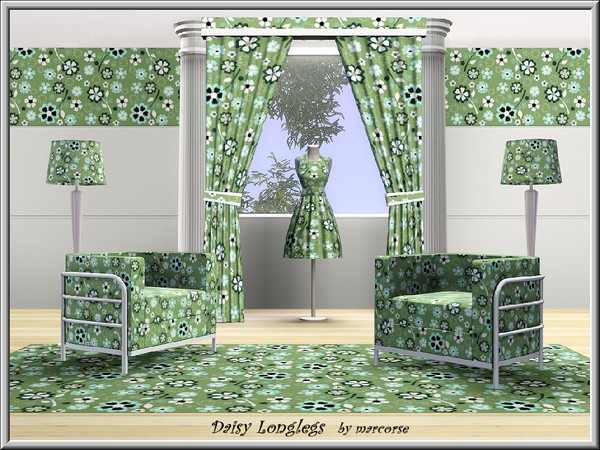 Sims 3 — Daisy Longlegs_marcorse by marcorse — Fabric pattern: long-legged daisies and scatters in shades of green and