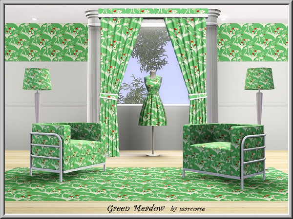 Sims 3 — Green Meadow_marcorse by marcorse — Fabric pattern: green meadow, birds and wildflowers.