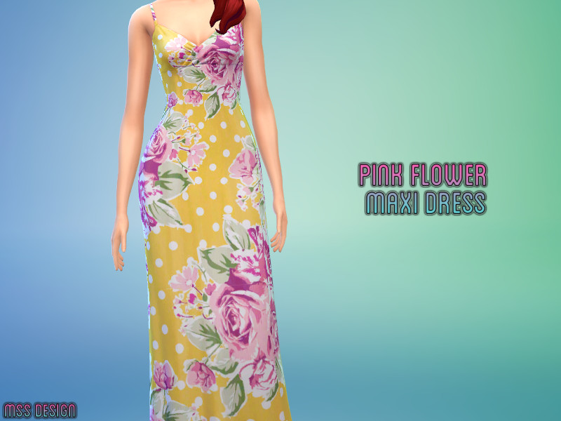 Sims 4 The Sims Resource | Pink Flower Maxi Dress by TSR Creator