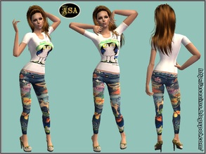 Sims 2 — ASA_Dress_323_AF by Gribko_Sveta — Colour jeans with a white vest for women TS2