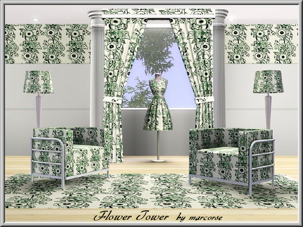 Sims 3 — Flower Tower_marcorse by marcorse — Fabric pattern: tower of flowers in navy blue and green.