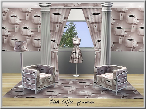 Sims 3 — Black Coffee_marcorse by marcorse — Themed payttern: a cup of black coffee, sugar and spoon in a regular repeat