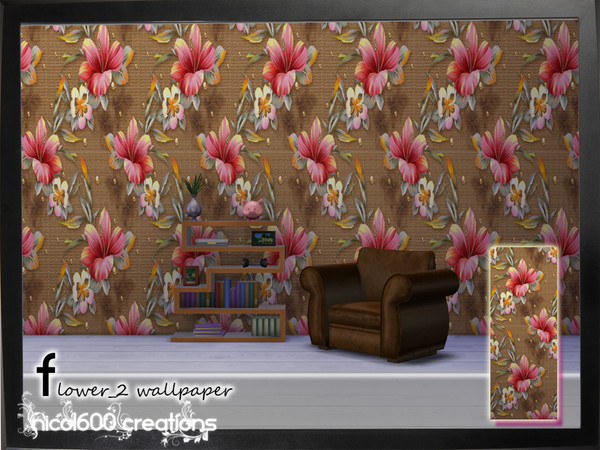 Sims 4 — Flower wallpaper v2 by nicol6002 — Flower wallpaper v2, suitable for any kind of interior. Works with all 3 wall