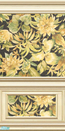 Sims 2 — jsf2PLPNISummerFloral by jsf — ParkLane wainscoting encasing large golden flowers and green leaves on a dark