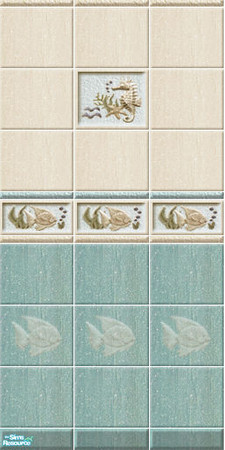 Sims 2 — SeaLife Set - SLbeach01 by perelinka — Beach - beige and turquoise tiled wall with seahorse, starfish and