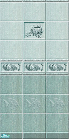 Sims 2 — SeaLife Set - SLaqua01 by perelinka — Aqua - turquoise tiled wall withseahorse, starfish and fishes.