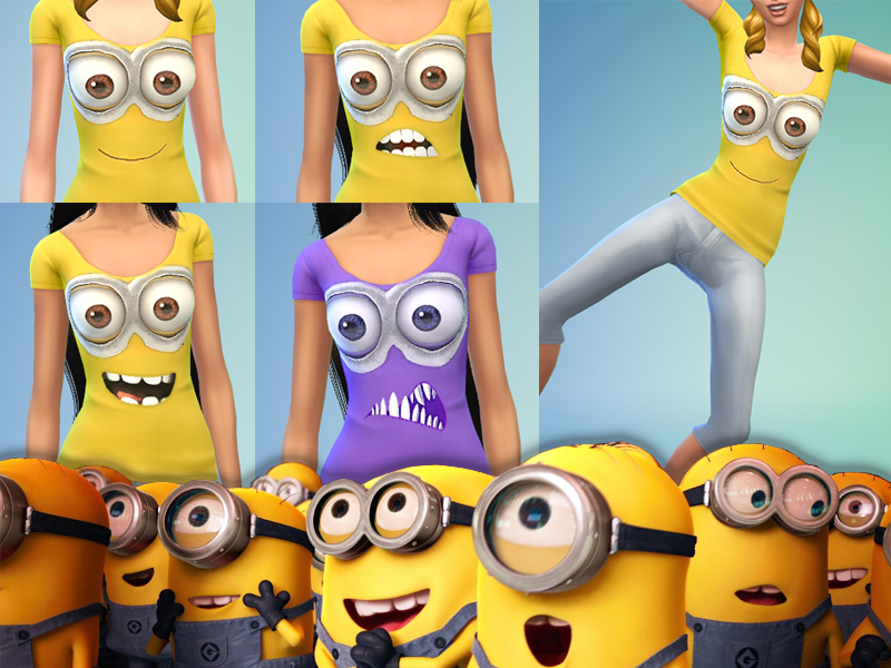 Sims 4 - Minion T-Shirts by m3lanore - It comes with 4 different minion fac...
