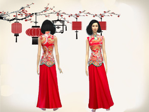 Sims 4 — Chinese Style 1 by follia69 — Hi everyone ! here is a modern red qipao with phoenix and mandarin collar. Because