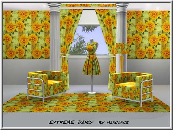 Sims 3 — Extreme Daisy_marcorse by marcorse — Fabric pattern: large daisy shapes and leaves in an irregular vertical