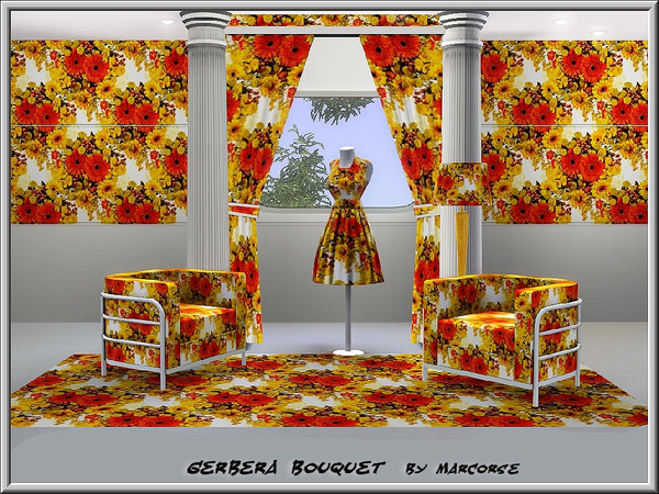 Sims 3 — Gerbera Bouquet_marcorse by marcorse — Fabric pattern: bright orange and yellow gerberas in a pretty bouquet