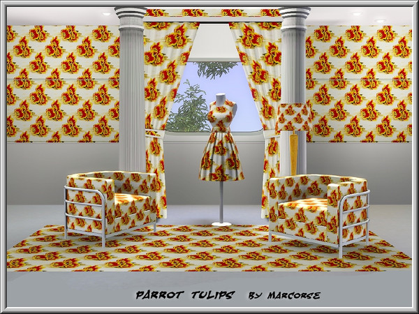 Sims 3 — Parrot Tulips_marcorse by marcorse — Fabric pattern: the red and yellow fringed flowers of parrot tulips
