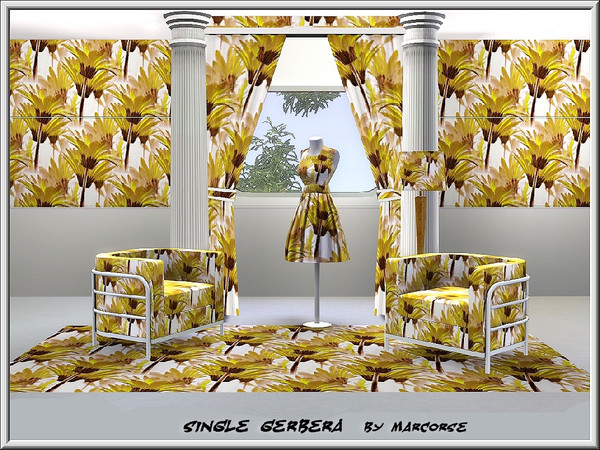Sims 3 — Single Gerbera_marcorse by marcorse — Fabric pattern: single gerbera design in yellow and brown.