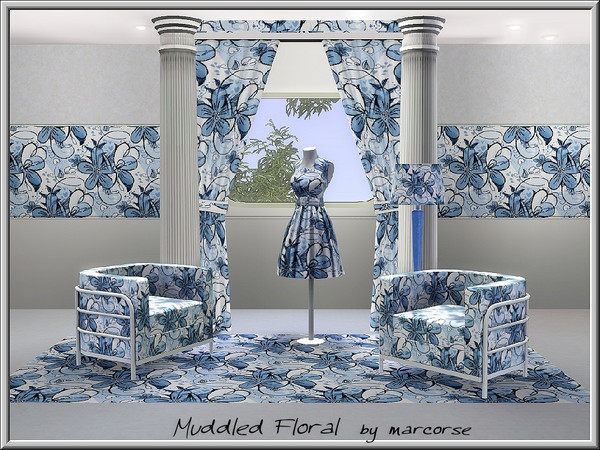 Sims 3 — Muddled Floral_marcorse by marcorse — Fabric pattern: muddled five-petal flowers in blue and white.