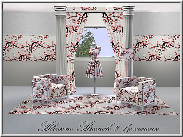 Sims 3 — Blossom Branch 2_marcorse by marcorse — Fabric pattern: branch with red blossom
