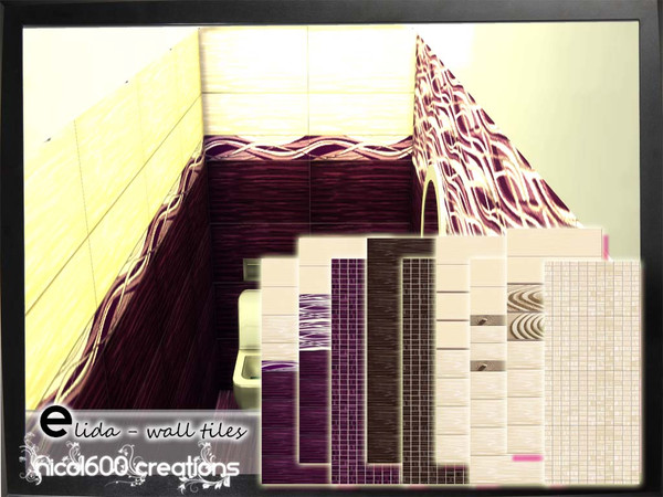 Sims 4 — Elida - wall tiles by nicol6002 — Elida wall tiles includes 9 kinds of tiles for walls. Suitable for any kind of