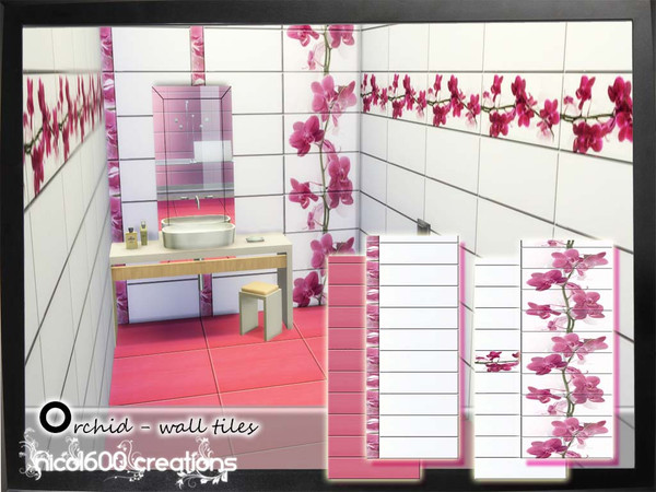 Sims 4 — Orchid -  wall tiles by nicol6002 — Orchid wall tiles includes 4 different types of tiles for walls in pink and