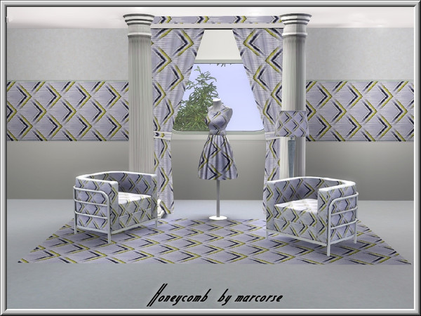 Sims 3 — Honeycomb_macorse by marcorse — Fabric pattern: blue and yellow square 'honeycomb'.