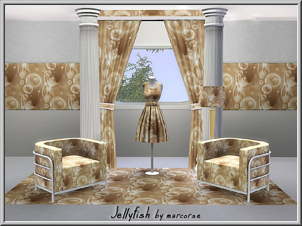 Sims 3 — Jellyfish_marcorse by marcorse — themed pattern: see-through jellyfish shapes in sepia and white.